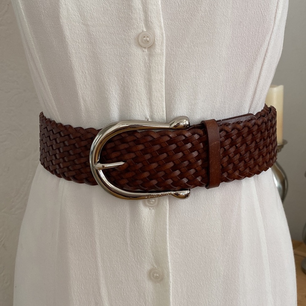 Braided Leather Waist Belt in Brown
